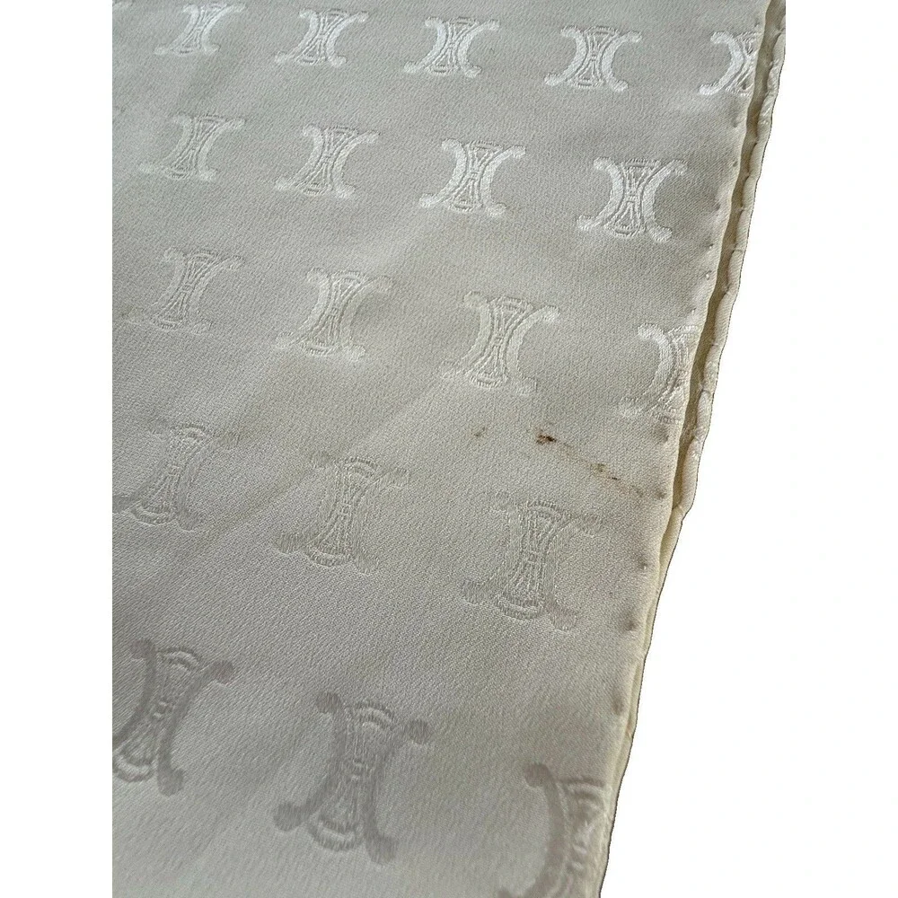 VTG Celine Paris 66” X 17” Ivory Tone On Tone Monogram Silk Scarf inch EVC